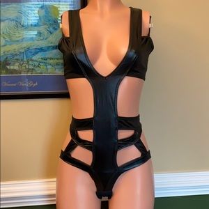 Faux Leather sexy one piece lingerie